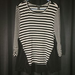 Style & Co Stripe Stripe Front Black Back Multi Textile Blouse Crew LP Large